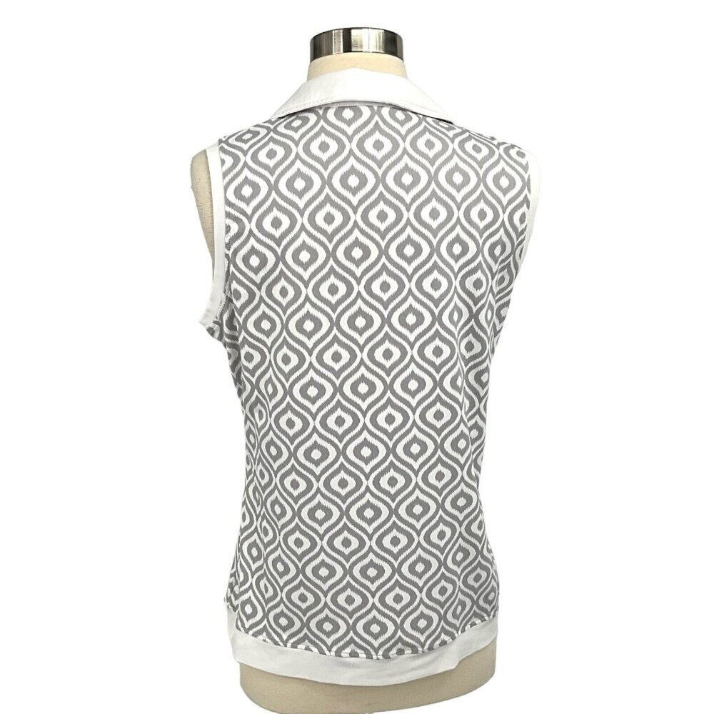 MDC Size 10 Meryl Print Polo Shirt Light Taupe/White Sleeveless V Neck Collared - Picture 5 of 9